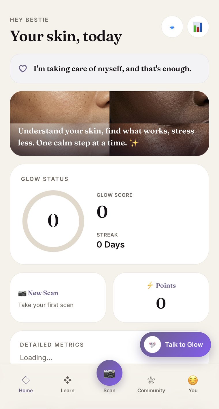 Glow dashboard showing your skin today